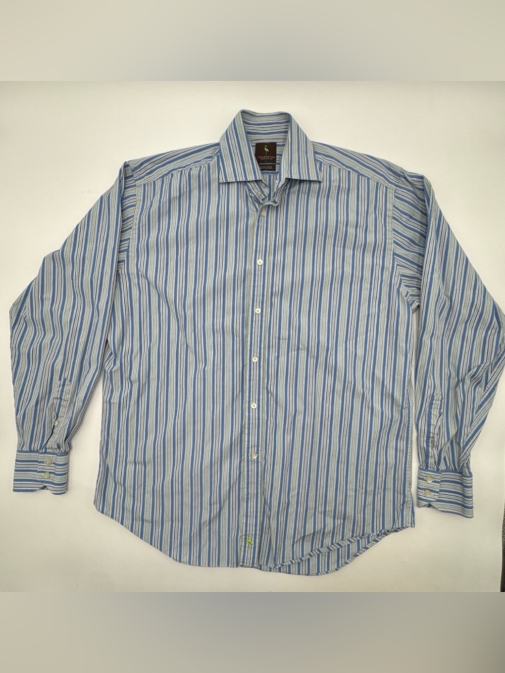 TailorByrd FLIP CUFF Shirt Men's Large Blue Striped Long Sleeve Button up READ